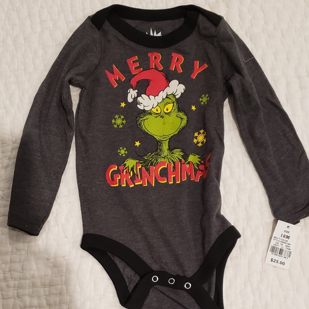 NWT: Dr. Suess- The Grinch Christmas Baby Long Sleeve Body Suits 18 months